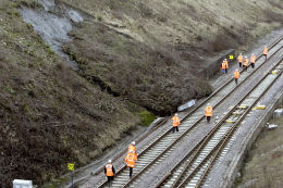 Engineers inspect the site of the landslide near Chipping Sodbury tunnel